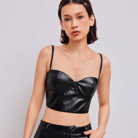Express Tops - Express Body Contour Faux Leather Corset Cropped Top Women Medium Cami Tank